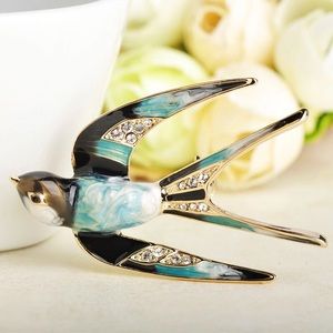 Blue Enamel Swallow Bird Brooch